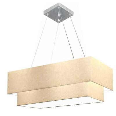 Lustre Pendente Retangular Vivare Md-4138 Cúpula Em Tecido 70x30cm X 60x25cm - Bivolt Algodão-crú 127/220v