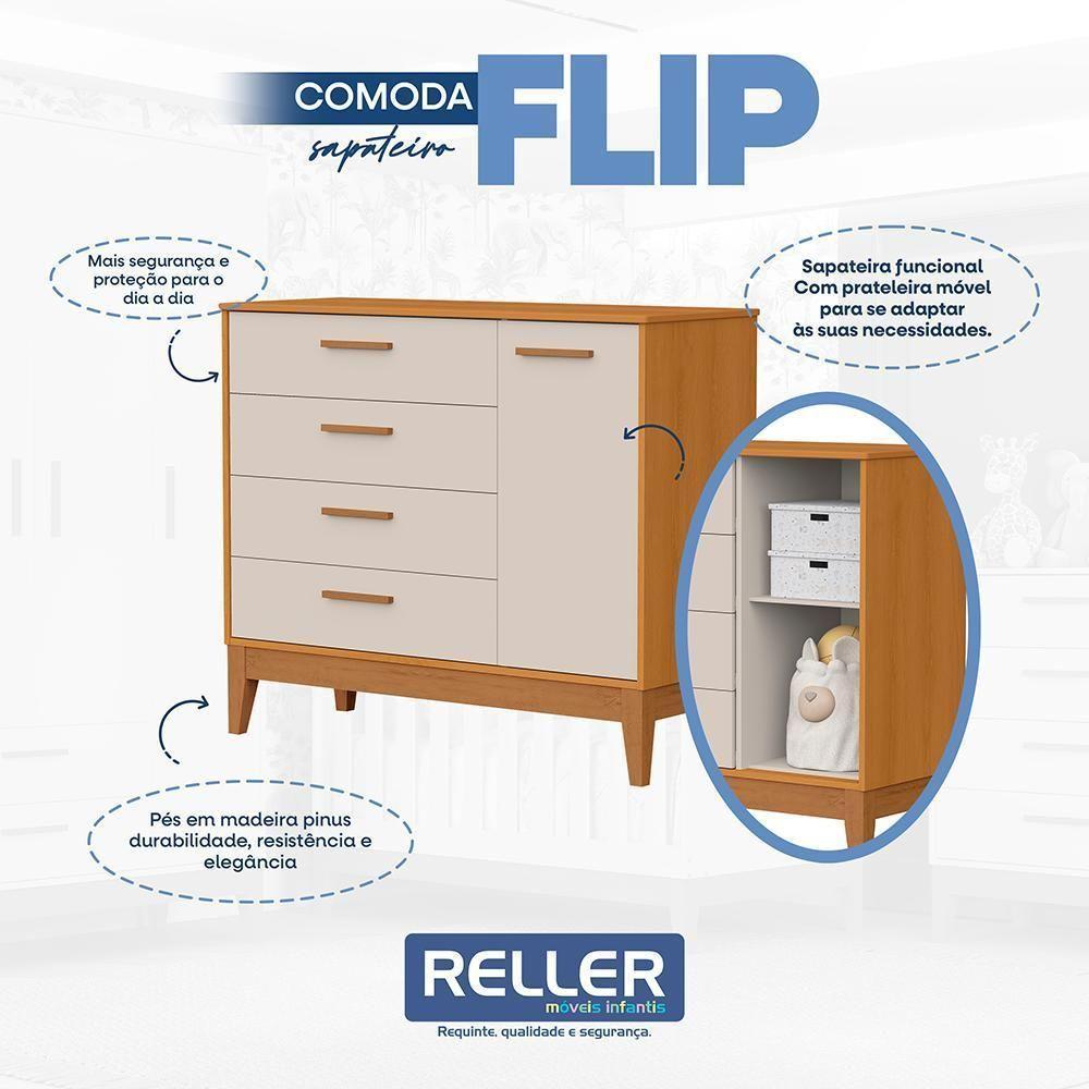 Cômoda Infantil Flip 1 Porta E 4 Gavetas Areia Fosco-savana - Reller Móveis Areia Fosco-savana - 5