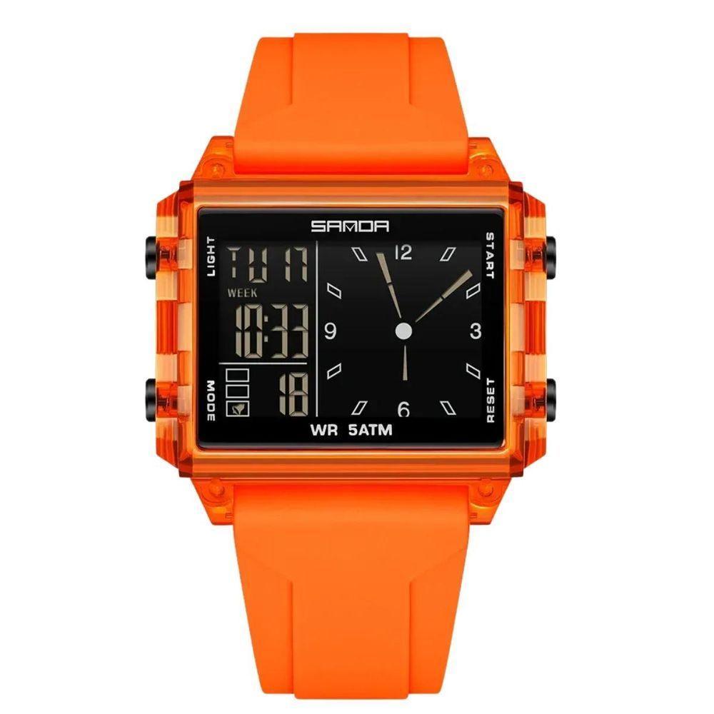 Relógio Analógico Digital 6273 Luminoso À Prova Da Água Sanda Laranja - 1
