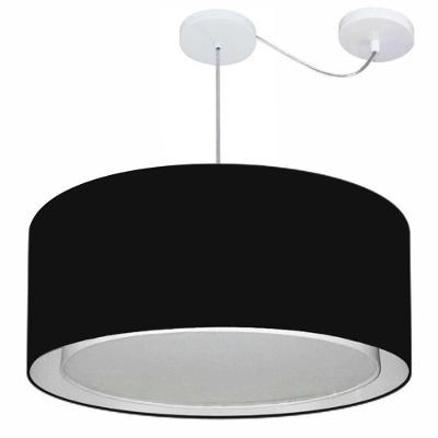 Lustre Pendente Cilíndrico Com Desvio De Centro Vivare Md-4311 Cúpula Em Tecido 60x30cm - Bivolt Preto 127/220v