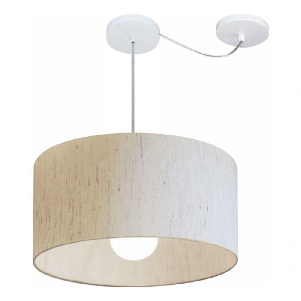 Lustre Pendente Cilíndrico Com Desvio De Centro Vivare Md-4228 Cúpula Em Tecido 45x25cm - Bivolt Linho Bege 127/220v - 3