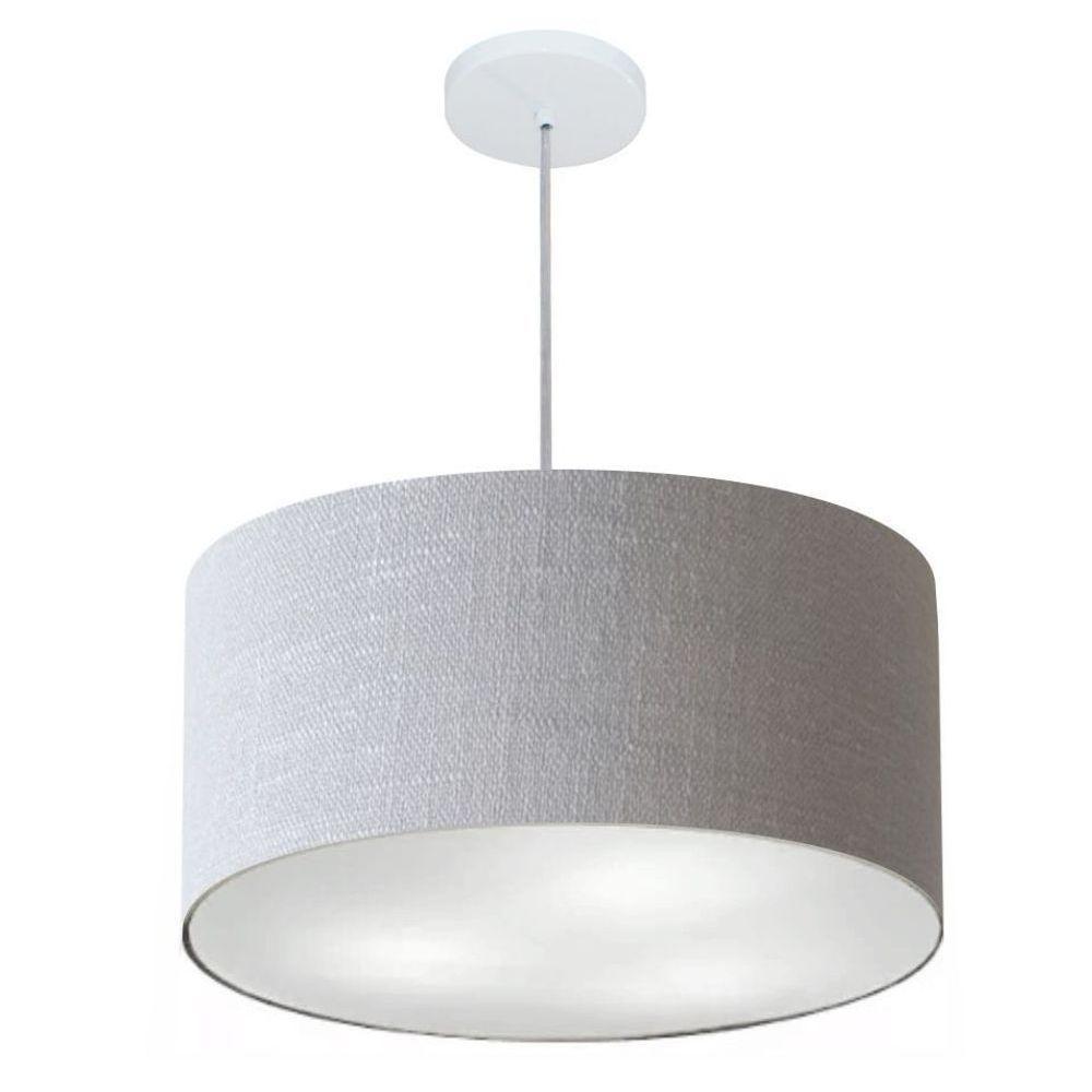 Lustre Pendente Cilíndrico Vivare Md-4243 Cúpula Em Tecido 45x25cm - Bivolt Rustico-cinza 127/220v - 1