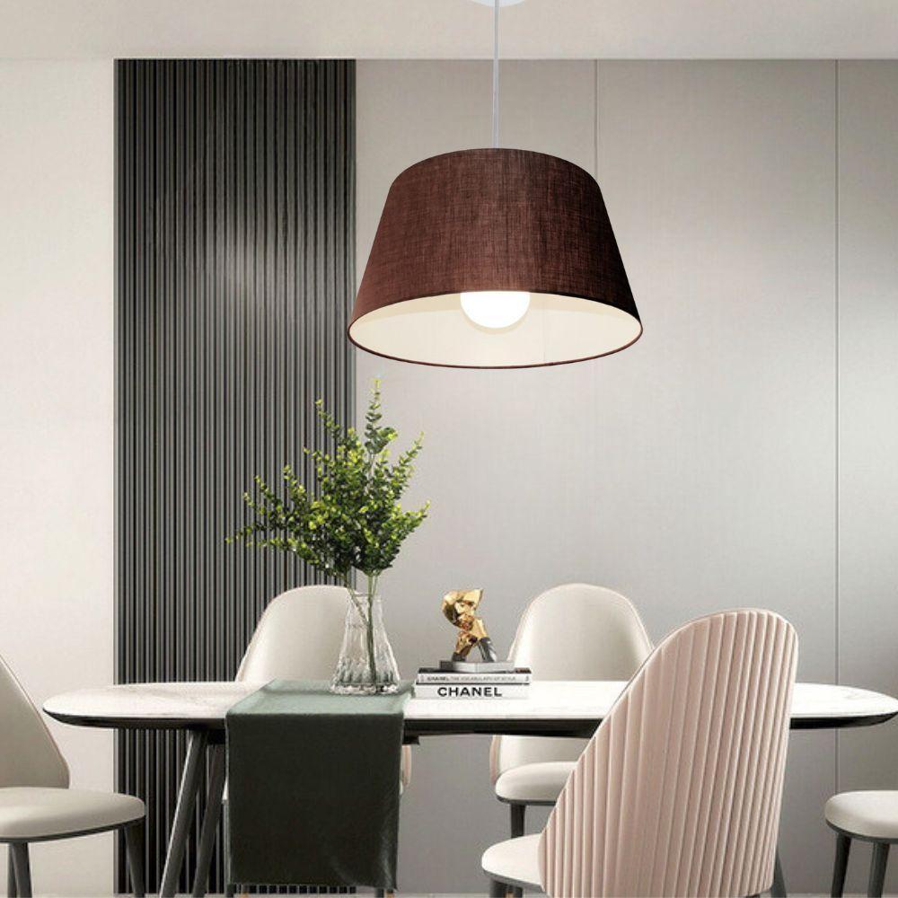 Lustre Pendente Cone Md-4039 Cúpula Em Tecido 21/40x30cm Café - Bivolt - 3