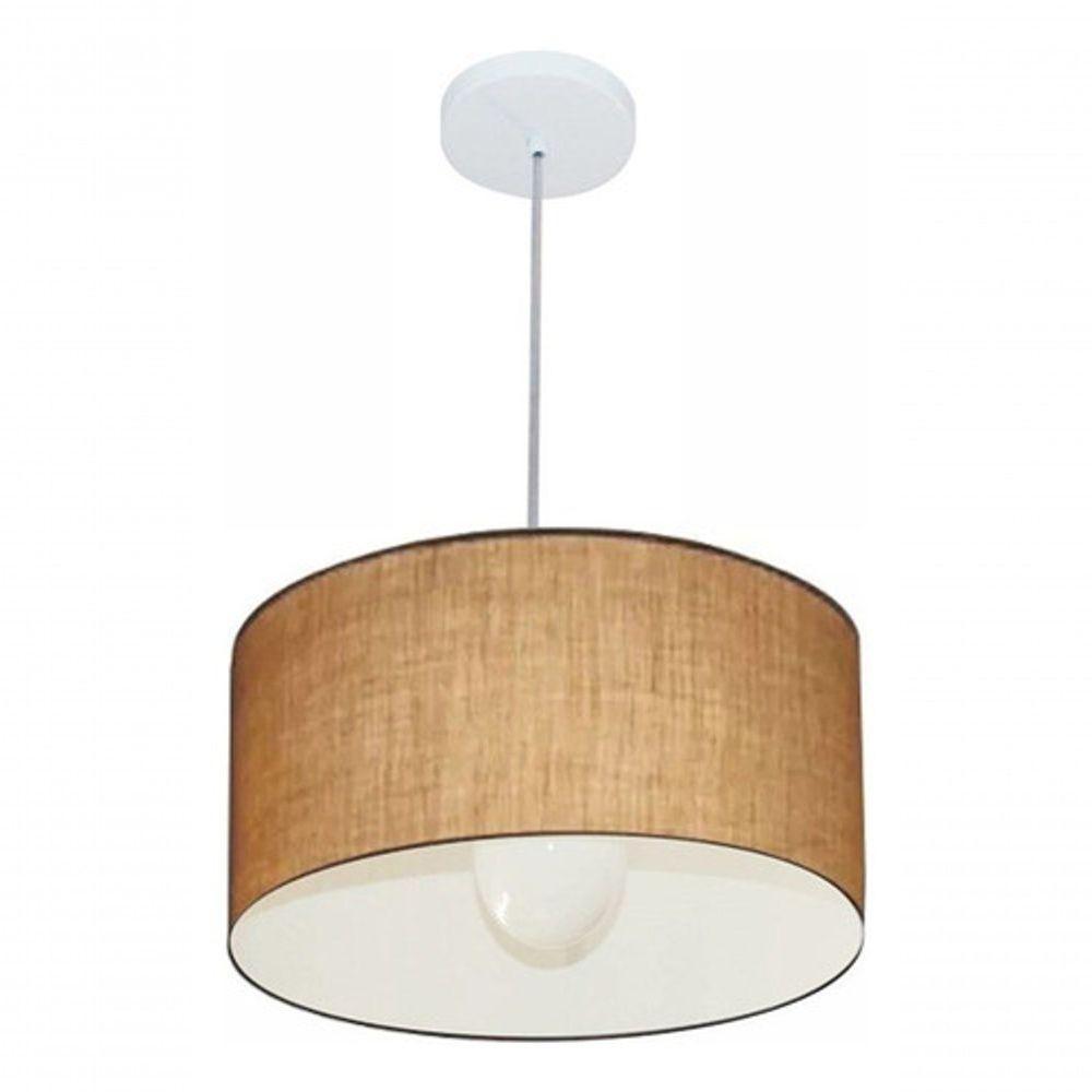 Lustre Pendente Cilíndrico Vivare Md-4031 Cúpula Em Tecido 40x21cm - Bivolt Palha 127/220v - 3