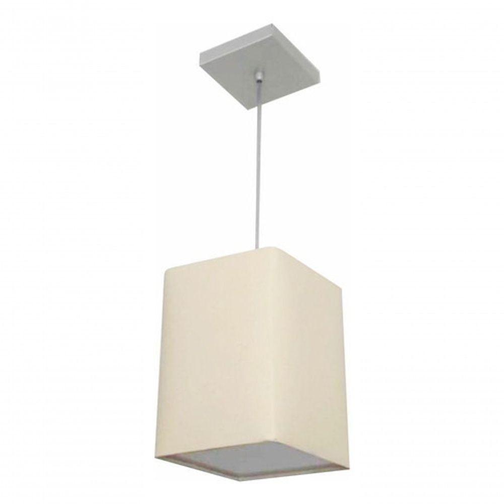 Lustre Pendente Quadrado Vivare Md-4007 Cúpula Em Tecido 25/16x16cm - Bivolt Algodão-crú 127/220v - 3