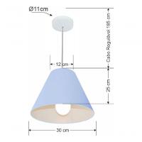 Lustre Pendente Cone Vivare Md-4028 Cúpula Em Tecido 25/30x12cm - Bivolt Azul-bebê 127/220v - 4