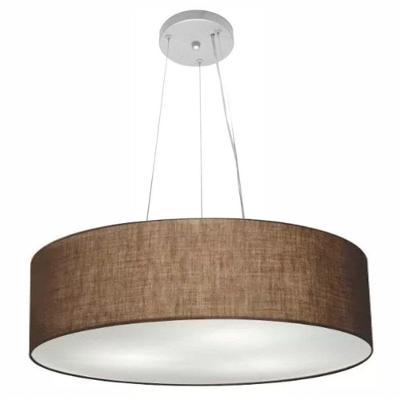 Lustre Pendente Cilíndrico Vivare Md-4190 Cúpula Em Tecido 55x15cm - Bivolt Café 127/220v