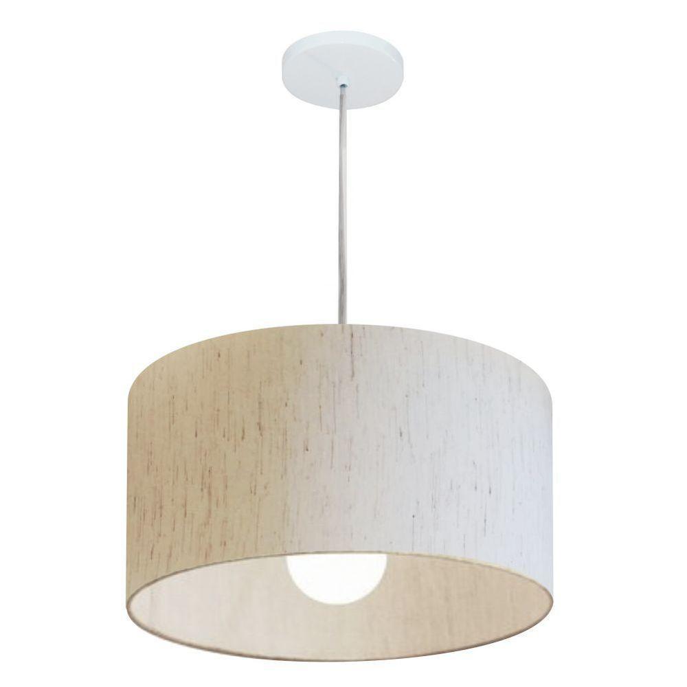 Lustre Pendente Cilíndrico Vivare Md-4202 Cúpula Em Tecido 40x25cm - Bivolt Linho Bege 127/220v - 1