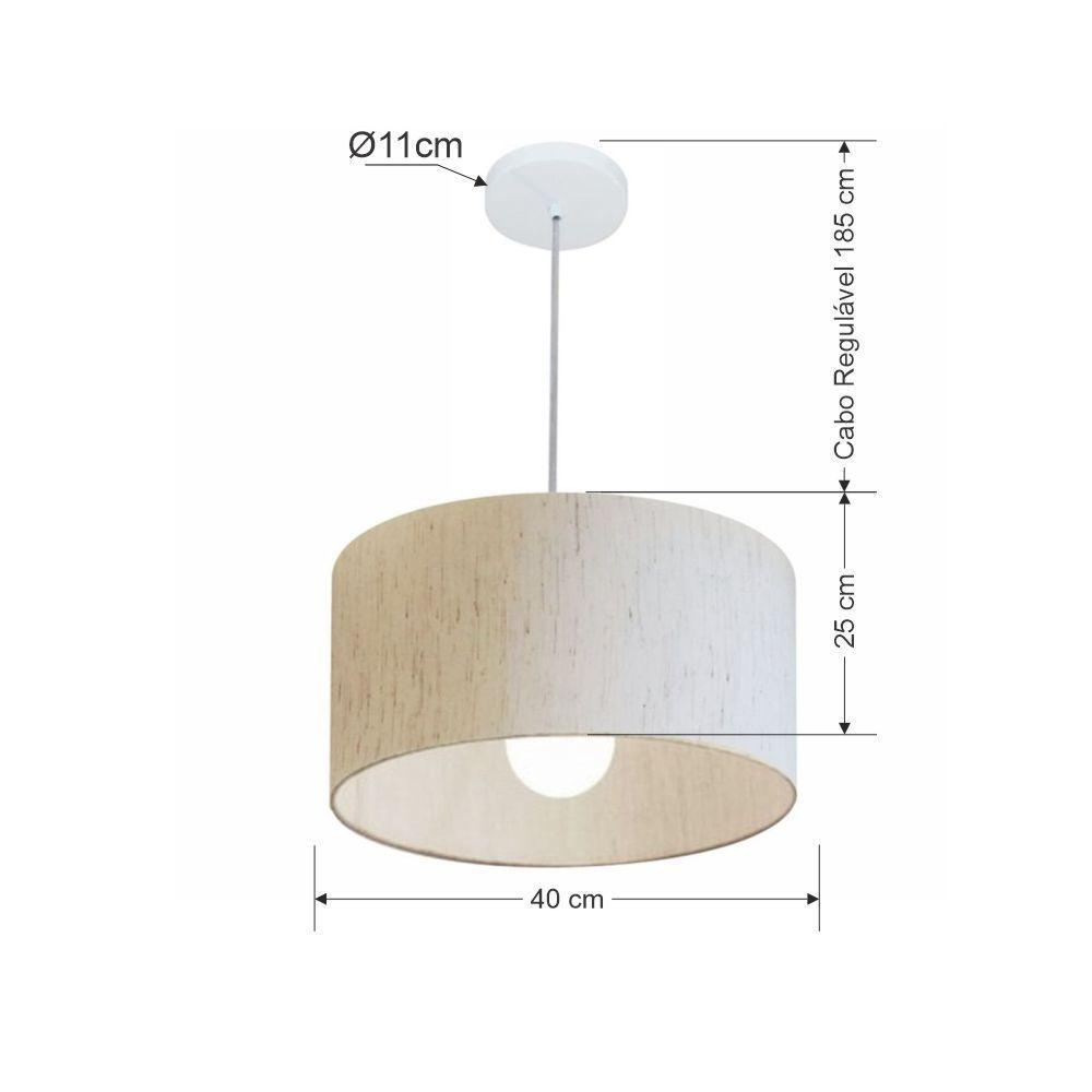 Lustre Pendente Cilíndrico Vivare Md-4202 Cúpula Em Tecido 40x25cm - Bivolt Linho Bege 127/220v - 2
