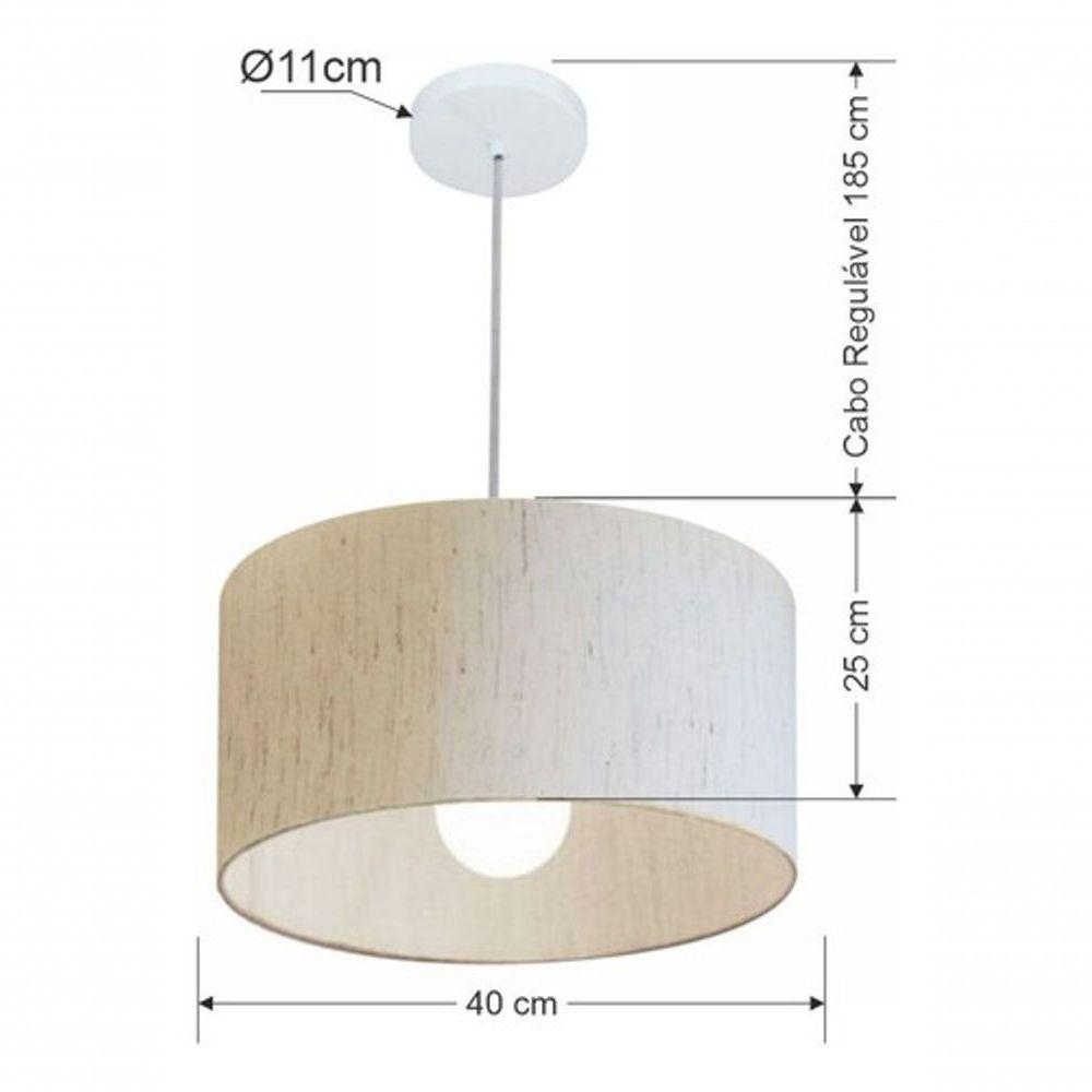 Lustre Pendente Cilíndrico Vivare Md-4202 Cúpula Em Tecido 40x25cm - Bivolt Linho Bege 127/220v - 4