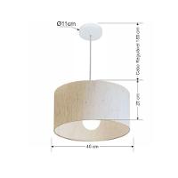 Lustre Pendente Cilíndrico Vivare Md-4202 Cúpula Em Tecido 40x25cm - Bivolt Linho Bege 127/220v - 2