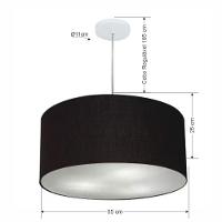 Lustre Pendente Cilíndrico Vivare Md-4214 Cúpula Em Tecido 55x25cm - Bivolt Canopla-preta 127/220v - 2