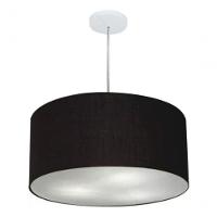 Lustre Pendente Cilíndrico Vivare Md-4214 Cúpula Em Tecido 55x25cm - Bivolt Canopla-preta 127/220v