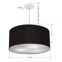 Lustre Pendente Cilíndrico Vivare Md-4214 Cúpula Em Tecido 55x25cm - Bivolt Canopla-preta 127/220v - 5