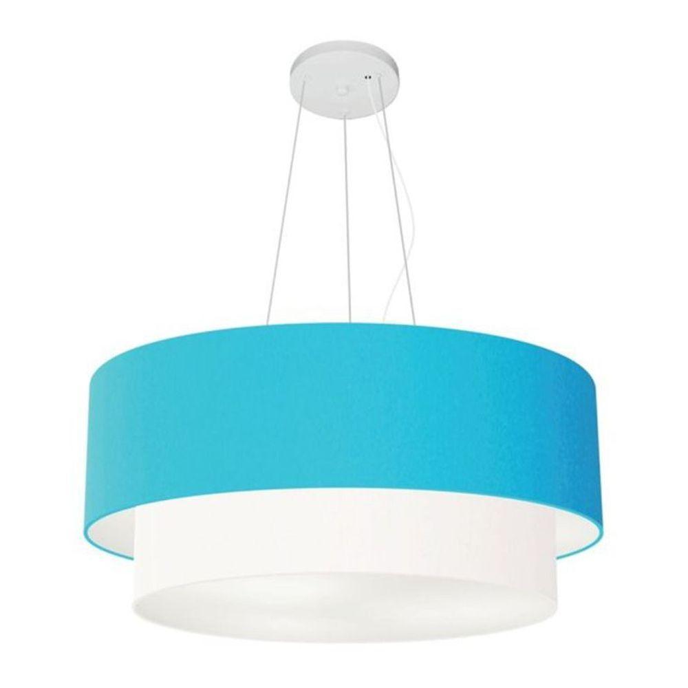 Lustre Pendente Duplo Cilíndrico Vivare Md-4073 Cúpula Tecido 80x60cm - Bivolt Azul-turquesa-branco 127/220v - 1