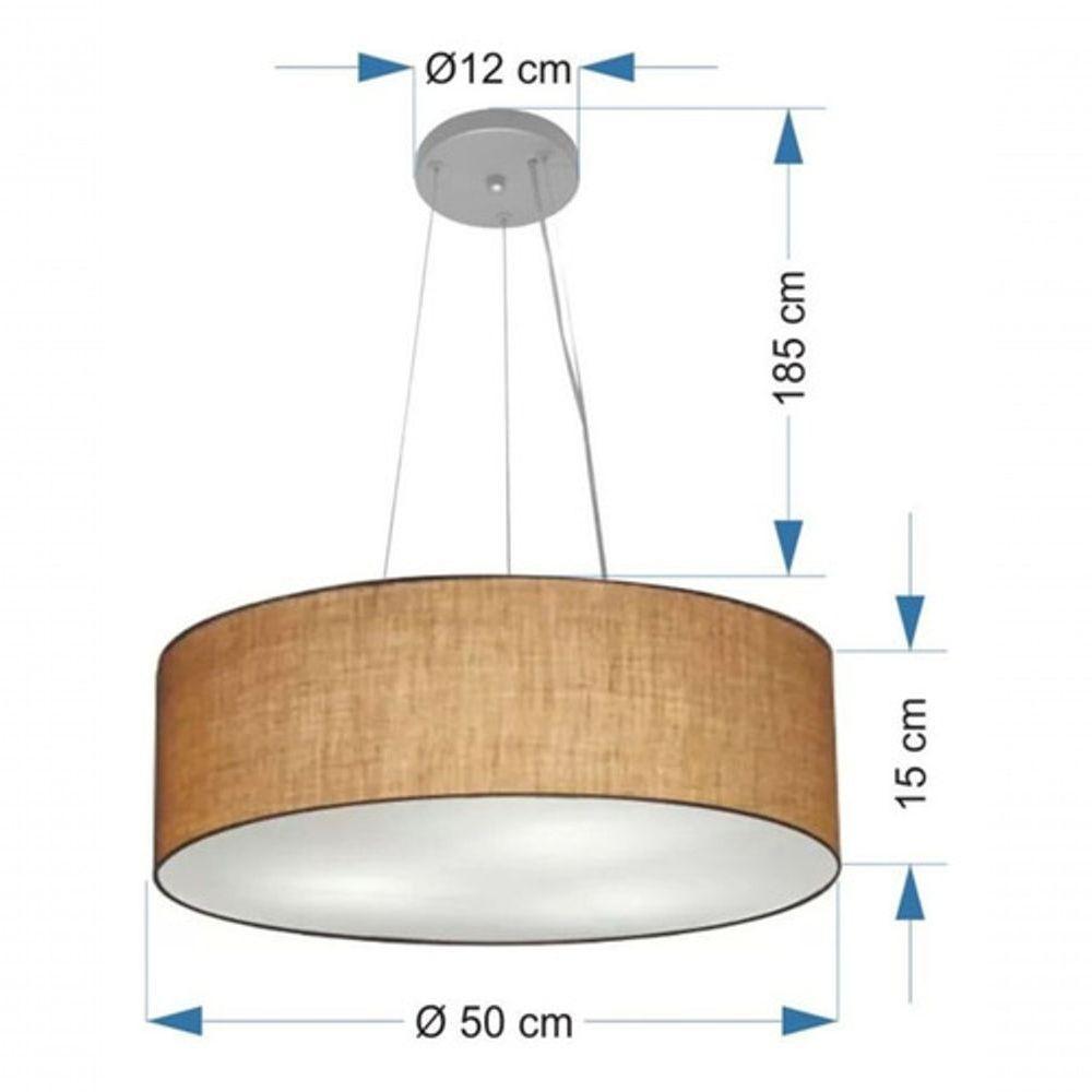 Lustre Pendente Cilíndrico Vivare Md-4184 Cúpula Em Tecido 45x15cm - Bivolt Palha 127/220v - 4