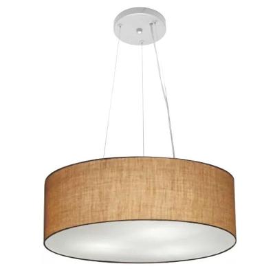 Lustre Pendente Cilíndrico Vivare Md-4184 Cúpula Em Tecido 45x15cm - Bivolt Palha 127/220v