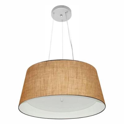 Lustre Pendente Cone Md-4144 Cúpula Em Tecido 25x50x40cm Palha / Branco - Bivolt
