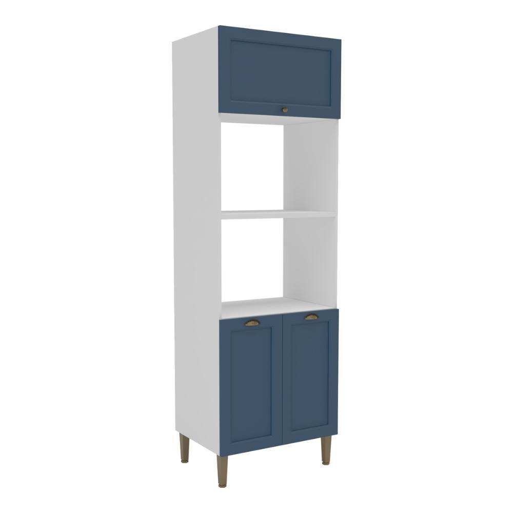 Paneleiro De Cozinha Americana Para Forno E Micro-ondas 70cm 3 Portas Multimóveis Cr20490 Branco-Azul - 1