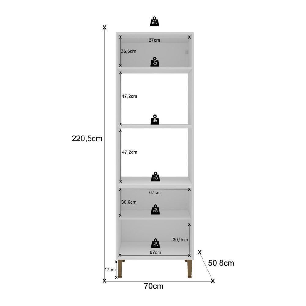 Paneleiro De Cozinha Americana Para Forno E Micro-ondas 70cm 3 Portas Multimóveis Cr20490 Branco-Azul - 3