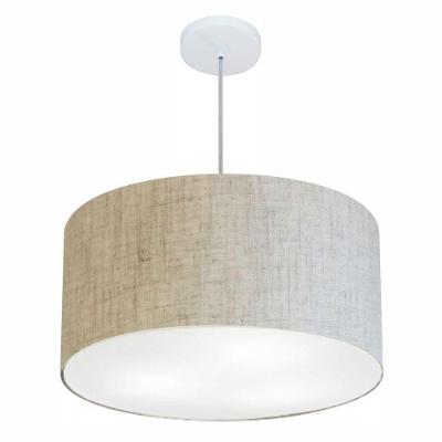Lustre Pendente Cilíndrico Md-4080 Cúpula Em Tecido 60x30cm Rustico Bege - Bivolt