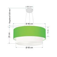 Lustre Pendente Duplo Cilíndrico Vivare Md-4073 Cúpula Tecido 80x60cm - Bivolt Verde-limão-branco 127/220v - 2