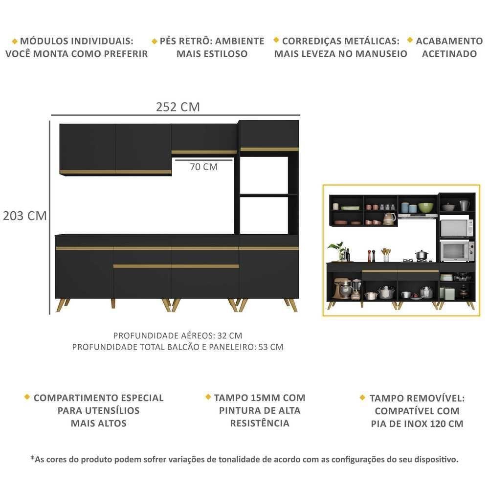 Cozinha Completa Veneza Gb Fg3713 Com Armário E Balcão Preta - 10