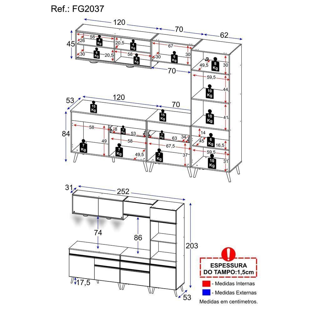 Cozinha Completa Veneza Up Fg2037 Com Leds Armário E Balcão Branca - 4