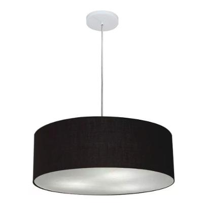Lustre Pendente Cilíndrico Vivare Md-4254 Cúpula Em Tecido 45x15cm - Bivolt Preto 127/220v