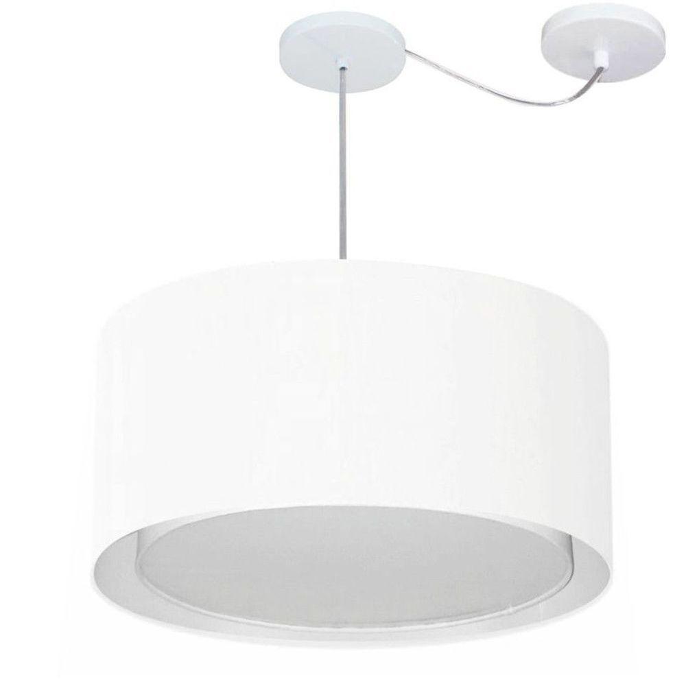 Lustre Pendente Cilíndrico Com Desvio De Centro Vivare Md-4308 Cúpula Em Tecido 50x30cm - Bivolt Branco 127/220v - 1