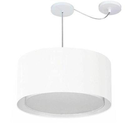 Lustre Pendente Cilíndrico Com Desvio De Centro Vivare Md-4308 Cúpula Em Tecido 50x30cm - Bivolt Branco 127/220v