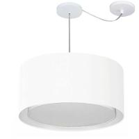 Lustre Pendente Cilíndrico Com Desvio De Centro Vivare Md-4308 Cúpula Em Tecido 50x30cm - Bivolt Branco 127/220v - 3