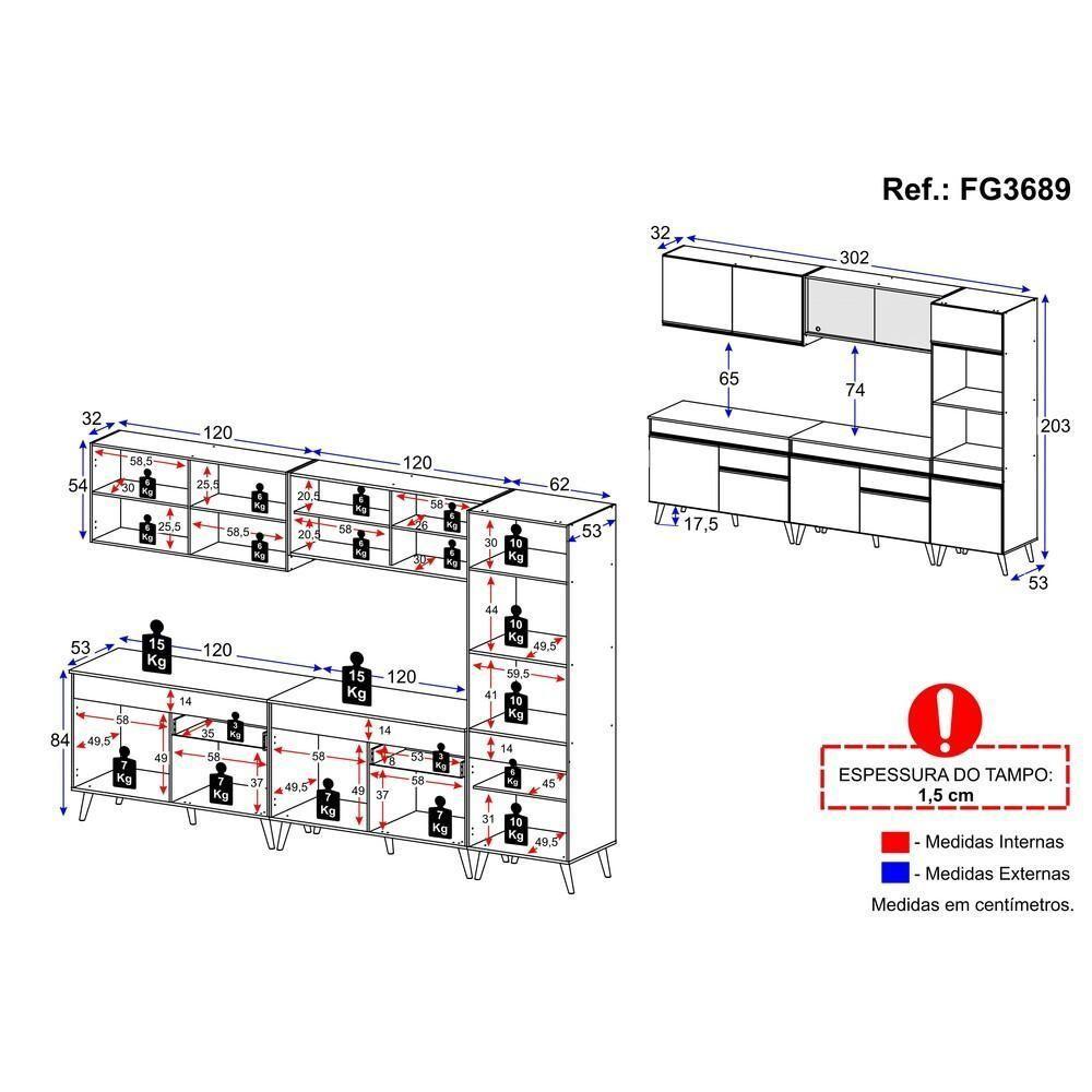 Cozinha Completa Veneza Gw Fg3689 Com Armário E Balcão Branca - 7