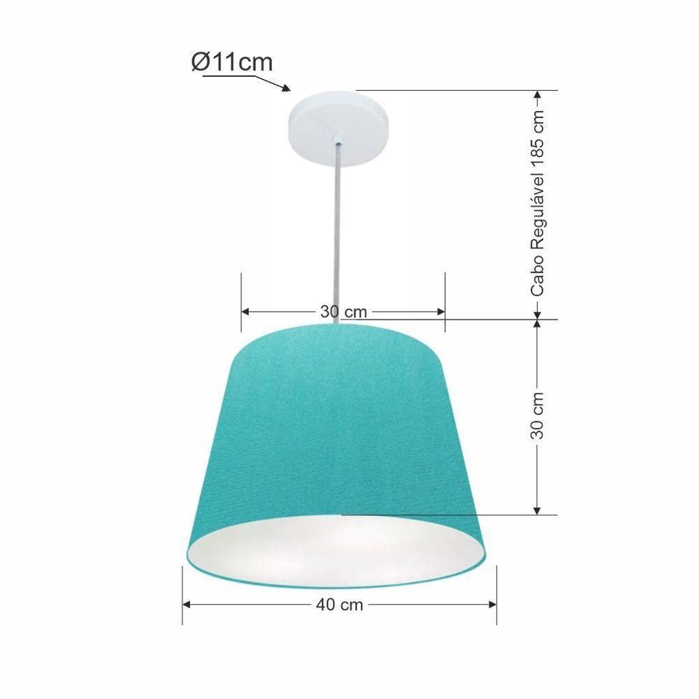 Lustre Pendente Cone Md-4155 Cúpula Em Tecido 30/40x30cm Azul Turquesa - Bivolt - 2