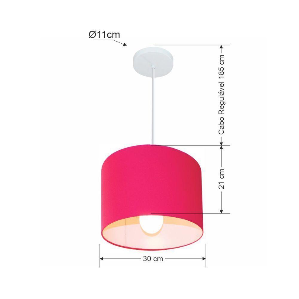 Lustre Pendente Cilíndrico Md-4054 Cúpula Em Tecido 30x21cm Rosa Pink - Bivolt - 2