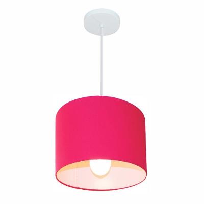 Lustre Pendente Cilíndrico Md-4054 Cúpula Em Tecido 30x21cm Rosa Pink - Bivolt
