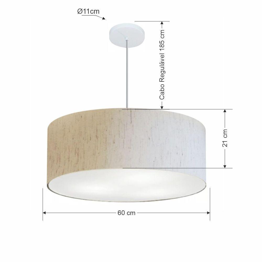 Lustre Pendente Cilíndrico Md-4079 Cúpula Em Tecido 60x21cm Linho Bege - Bivolt - 2