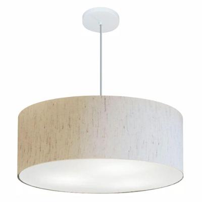 Lustre Pendente Cilíndrico Md-4079 Cúpula Em Tecido 60x21cm Linho Bege - Bivolt
