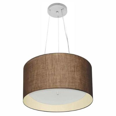 Lustre Pendente Cilíndrico Vivare Md-4319 Cúpula Em Tecido 40x25cm - Bivolt Café-algodão-crú 127/220v