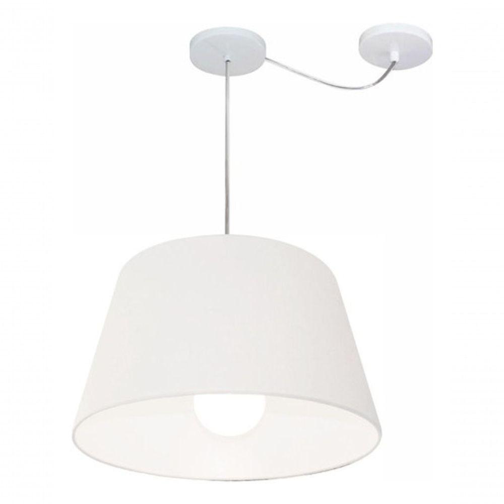 Lustre Pendente Cone Com Desvio De Centro Vivare Md-4273 Cúpula Em Tecido 30x40cm - Bivolt Branco 127/220v - 3