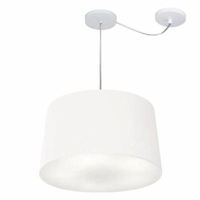 Lustre Pendente Cone Com Desvio De Centro Vivare Md-4281 Cúpula Em Tecido 40x45cm - Bivolt Branco 127/220v