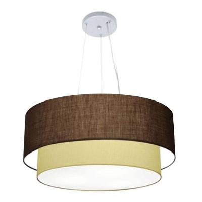 Lustre Pendente Duplo Cilíndrico Vivare Md-4082 Cúpula Em Tecido 60x50cm - Bivolt Café-algodão-crú 127/220v