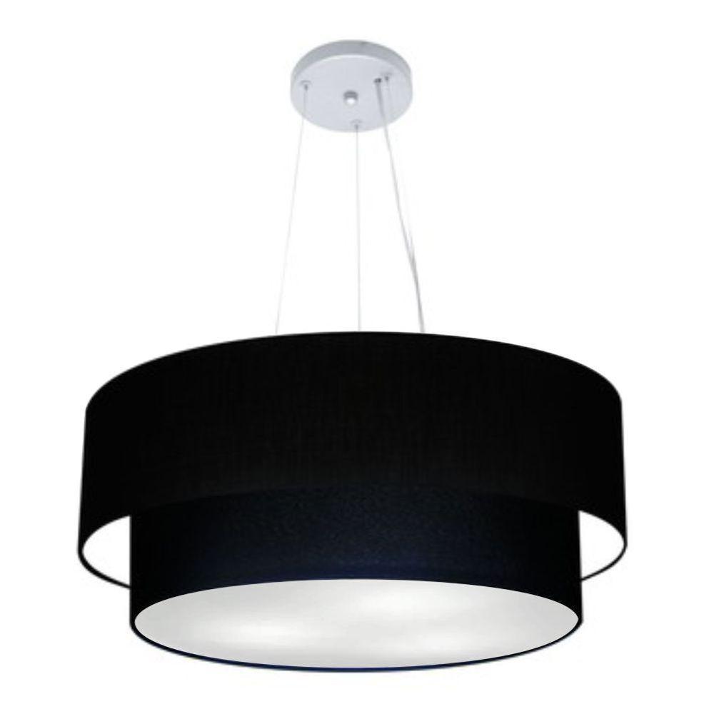 Lustre Pendente Duplo Cilíndrico Vivare Md-4073 Cúpula Em Tecido 80x60cm - Bivolt Preto 127/220v - 1