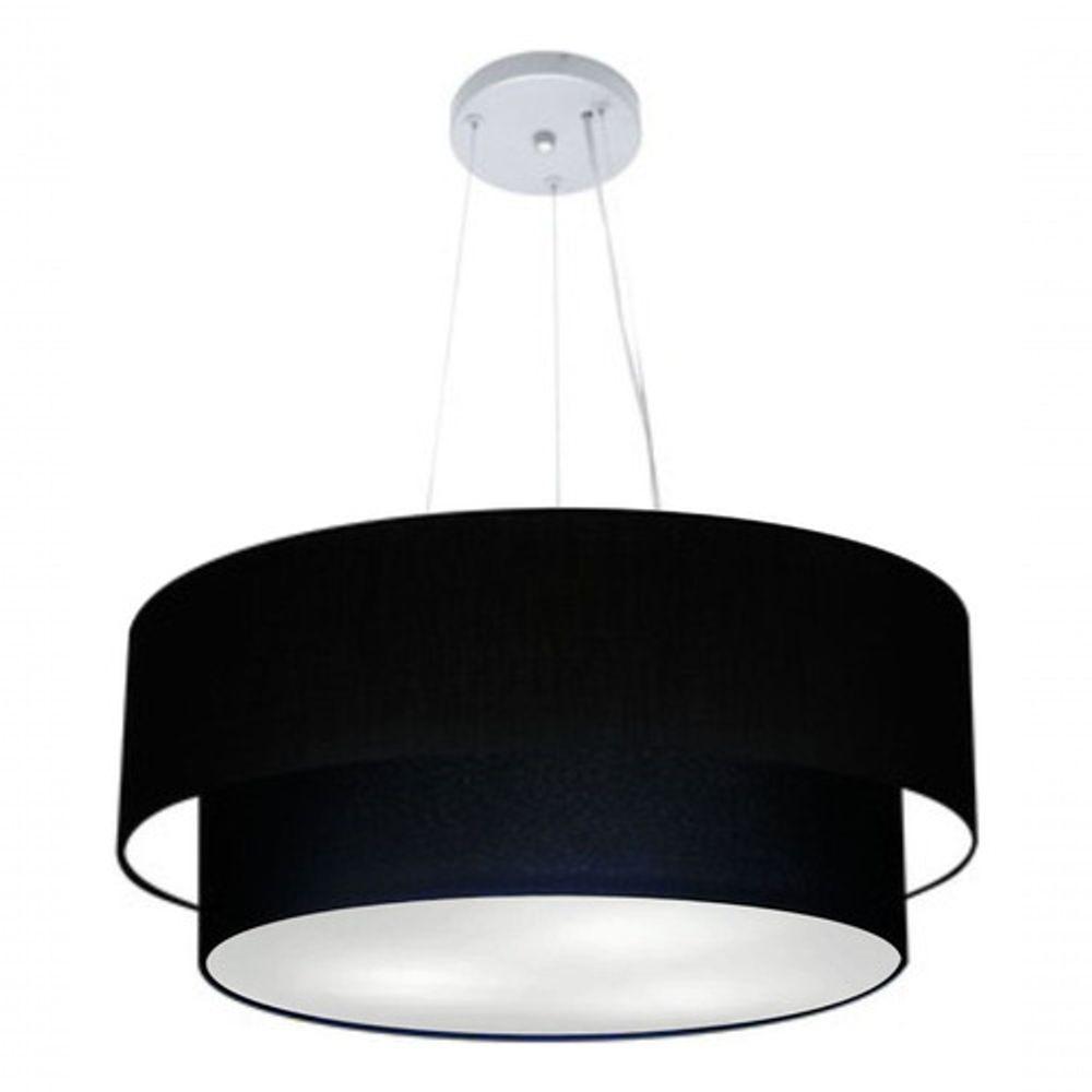 Lustre Pendente Duplo Cilíndrico Vivare Md-4073 Cúpula Em Tecido 80x60cm - Bivolt Preto 127/220v - 3