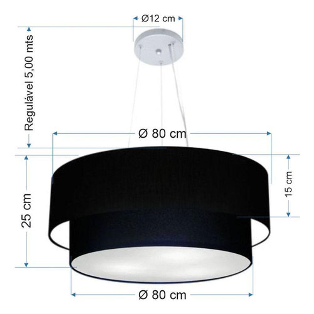 Lustre Pendente Duplo Cilíndrico Vivare Md-4073 Cúpula Em Tecido 80x60cm - Bivolt Preto 127/220v - 4