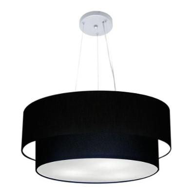 Lustre Pendente Duplo Cilíndrico Vivare Md-4073 Cúpula Em Tecido 80x60cm - Bivolt Preto 127/220v