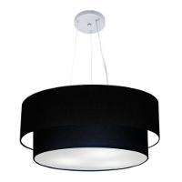 Lustre Pendente Duplo Cilíndrico Vivare Md-4073 Cúpula Em Tecido 80x60cm - Bivolt Preto 127/220v - 1