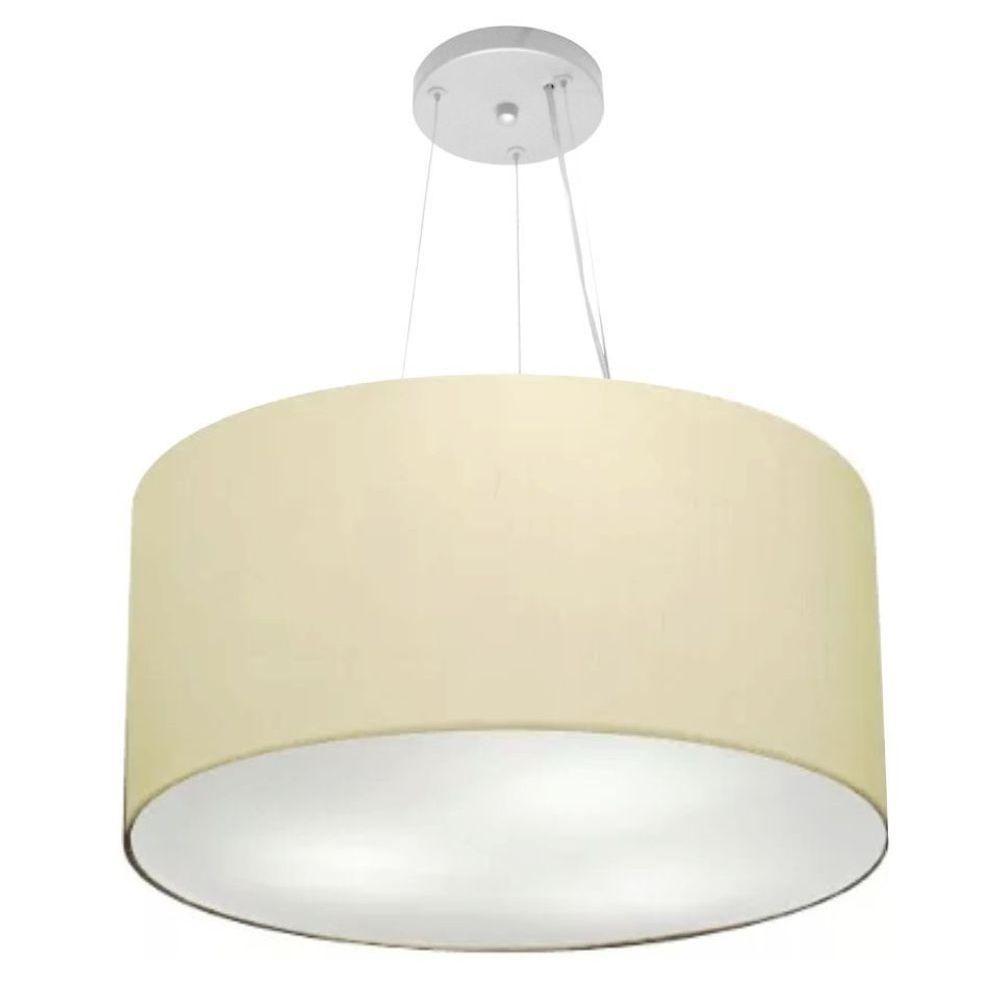 Lustre Pendente Cilíndrico Vivare Md-4192 Cúpula Em Tecido 55x30cm - Bivolt Algodão-crú 127/220v - 1