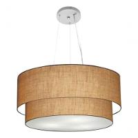 Lustre Pendente Duplo Cilíndrico Vivare Md-4073 Cúpula Em Tecido 80x60cm - Bivolt Palha 127/220v - 3