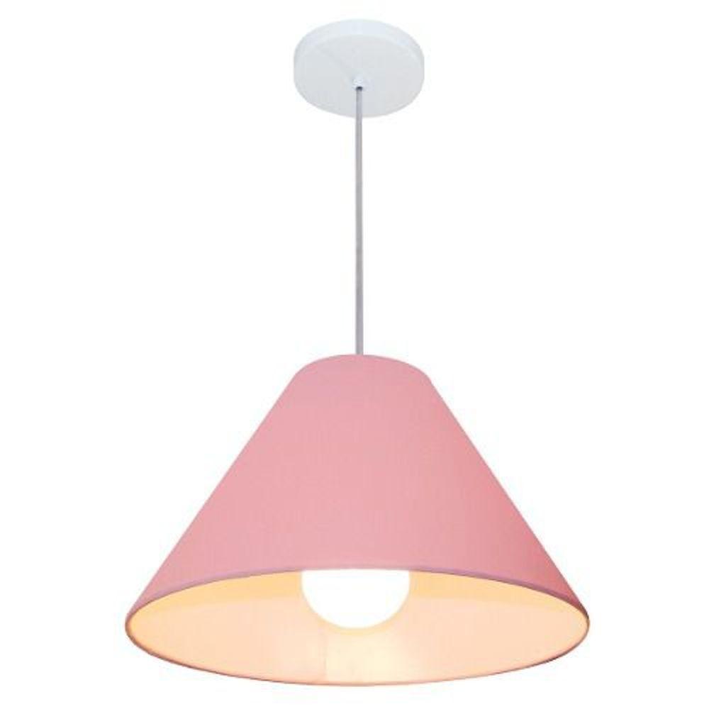 Lustre Pendente Cone Vivare Md-4078 Cúpula Em Tecido 25/40x15cm - Bivolt Rosa-bebê 127/220v - 1